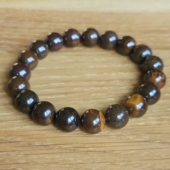 Hand Crafted Jewelry - Brown Tiger Iron Beads Bracelet, Stretch, Hand Crafted